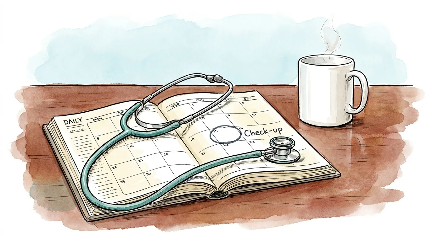 An illustration of a stethoscope resting on a calendar with a 'check-up' reminder, symbolizing professional health advice.