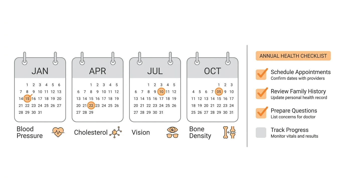 An infographic showing a calendar with various health screenings marked for the year.