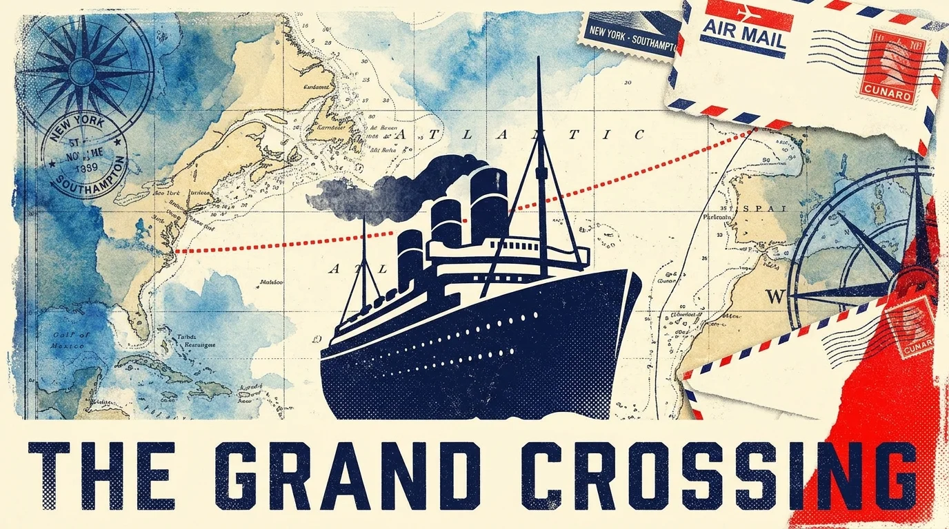 A vintage-style collage featuring a cruise ship silhouette and a nautical map, representing a repositioning cruise.