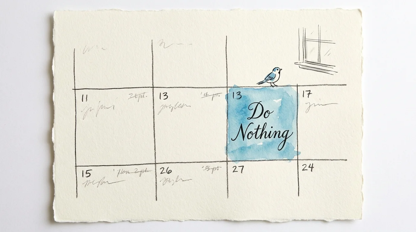 A watercolor illustration of a calendar page with one blue square labeled 'Do Nothing' in cursive.