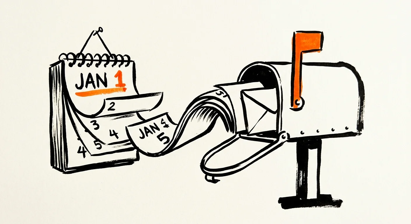 A minimalist ink illustration showing a calendar and a mailbox, symbolizing updating personal information promptly.