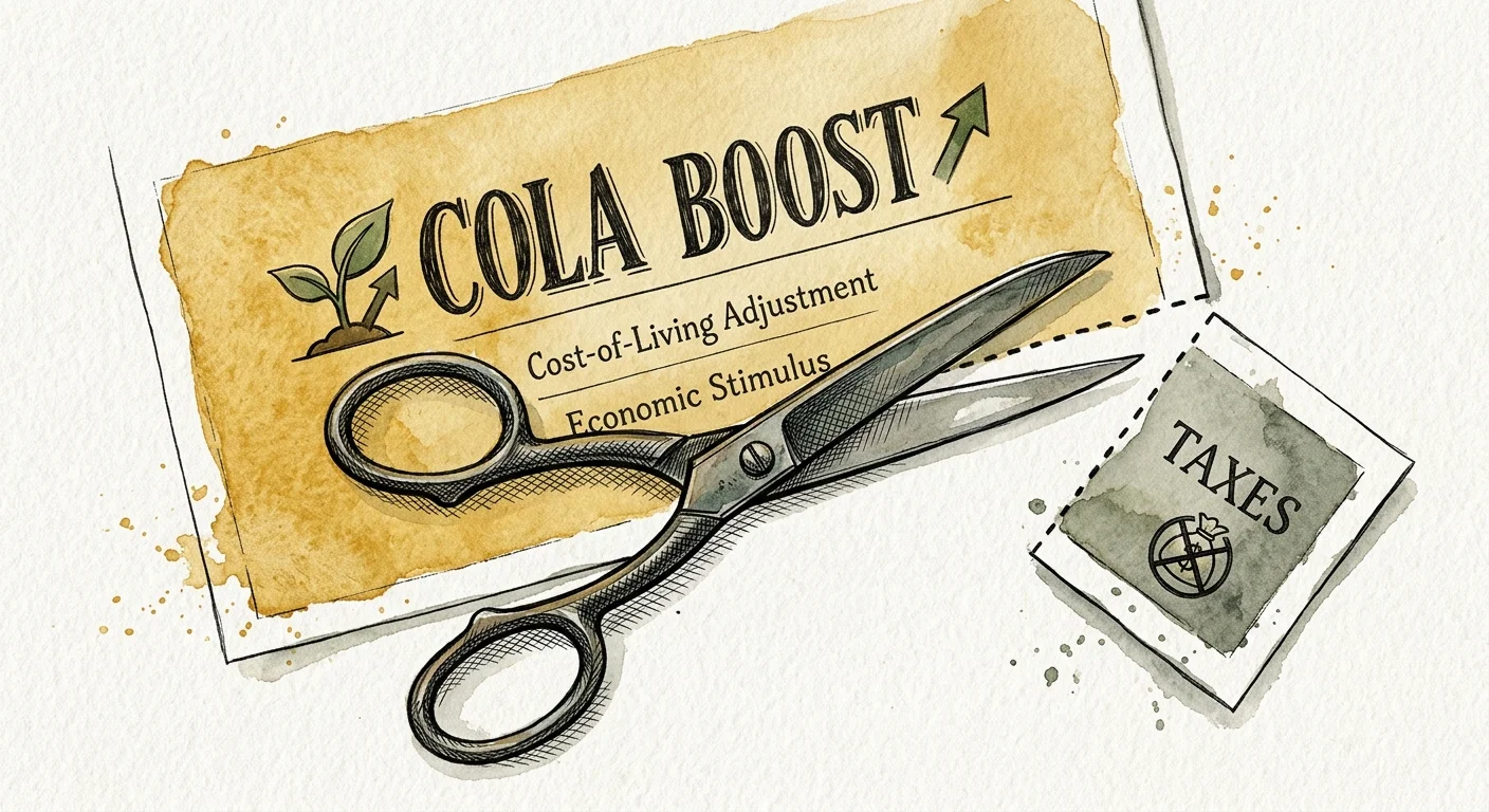 An illustration of scissors trimming away a small corner labeled taxes from a gold document.