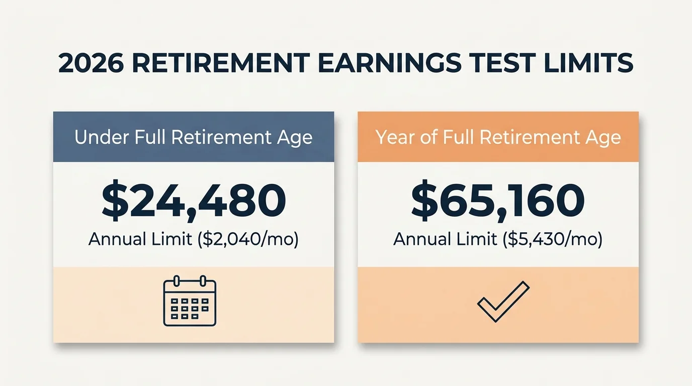An infographic comparing the 2026 earnings limits under and during full retirement age.