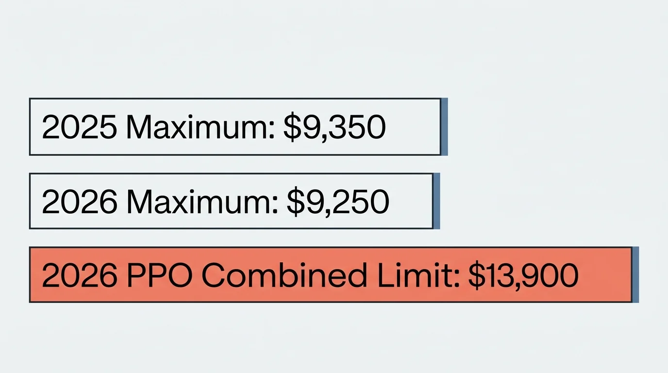 A clear horizontal bar chart comparing the 2025 and 2026 Medicare Advantage out-of-pocket maximum limits.