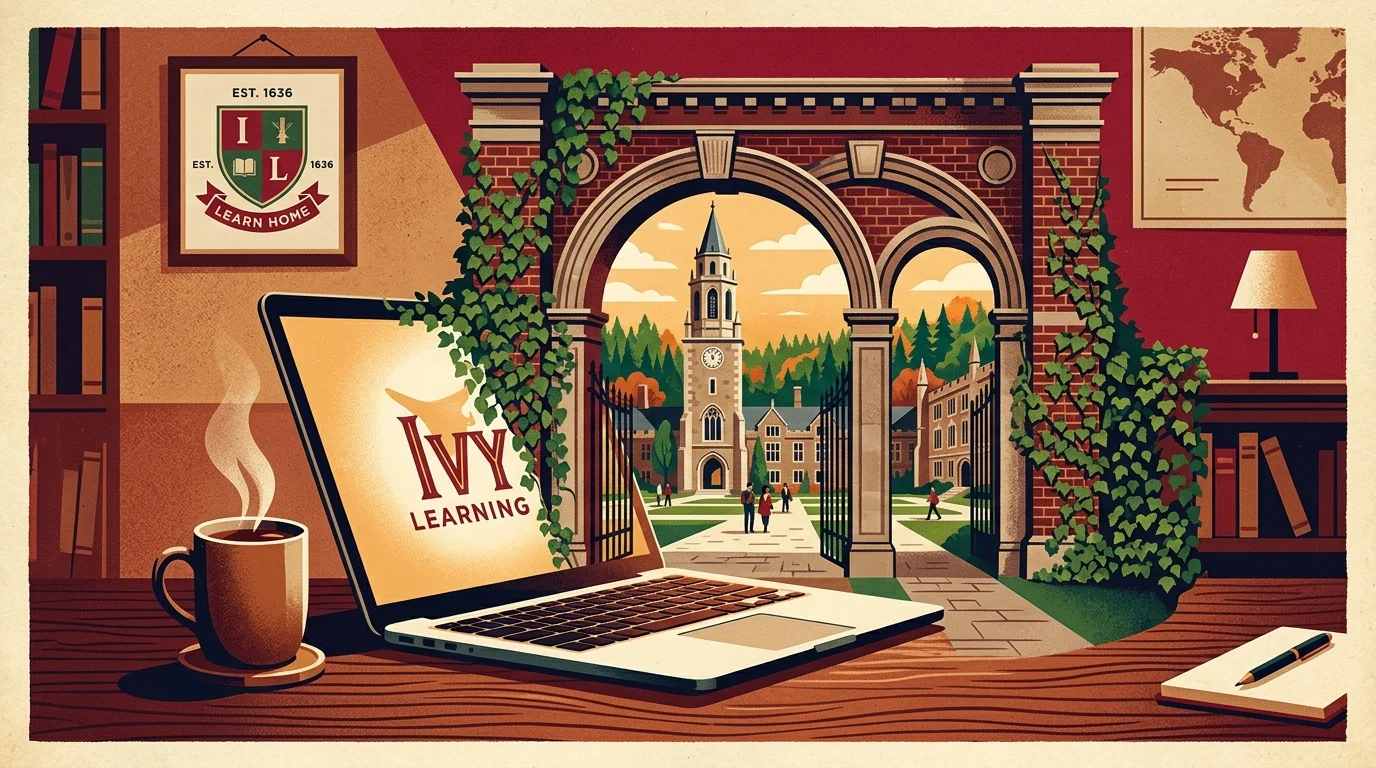 A laptop screen displaying a majestic brick university archway with ivy.