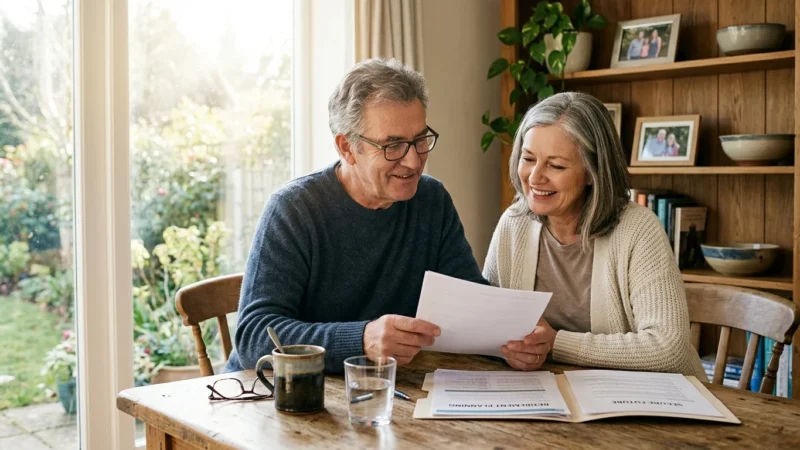 A retired couple sits peacefully at home by a sunlit window, reviewing records with confidence and peace of mind.