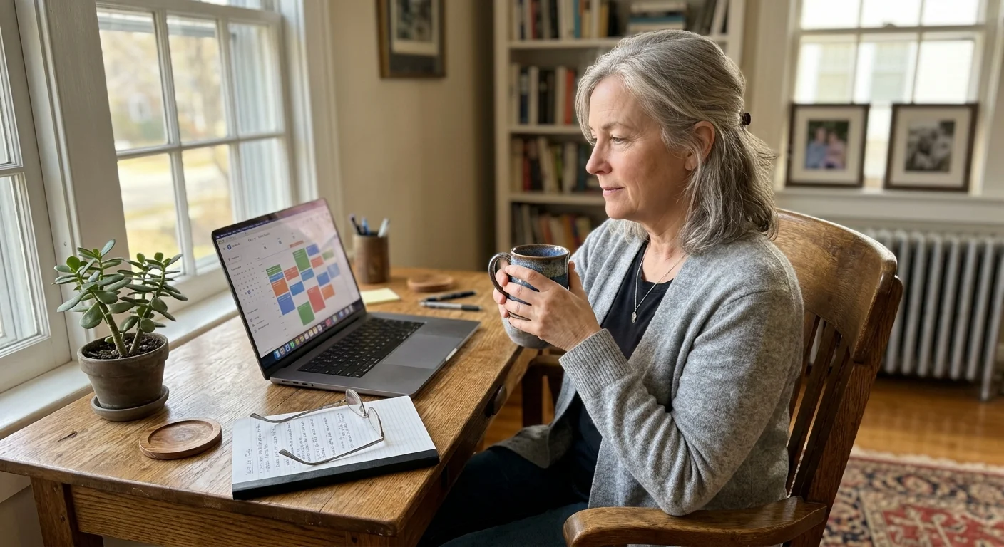 A woman in a cozy home office working on her laptop, illustrating the flexible nature of remote virtual assistant work.